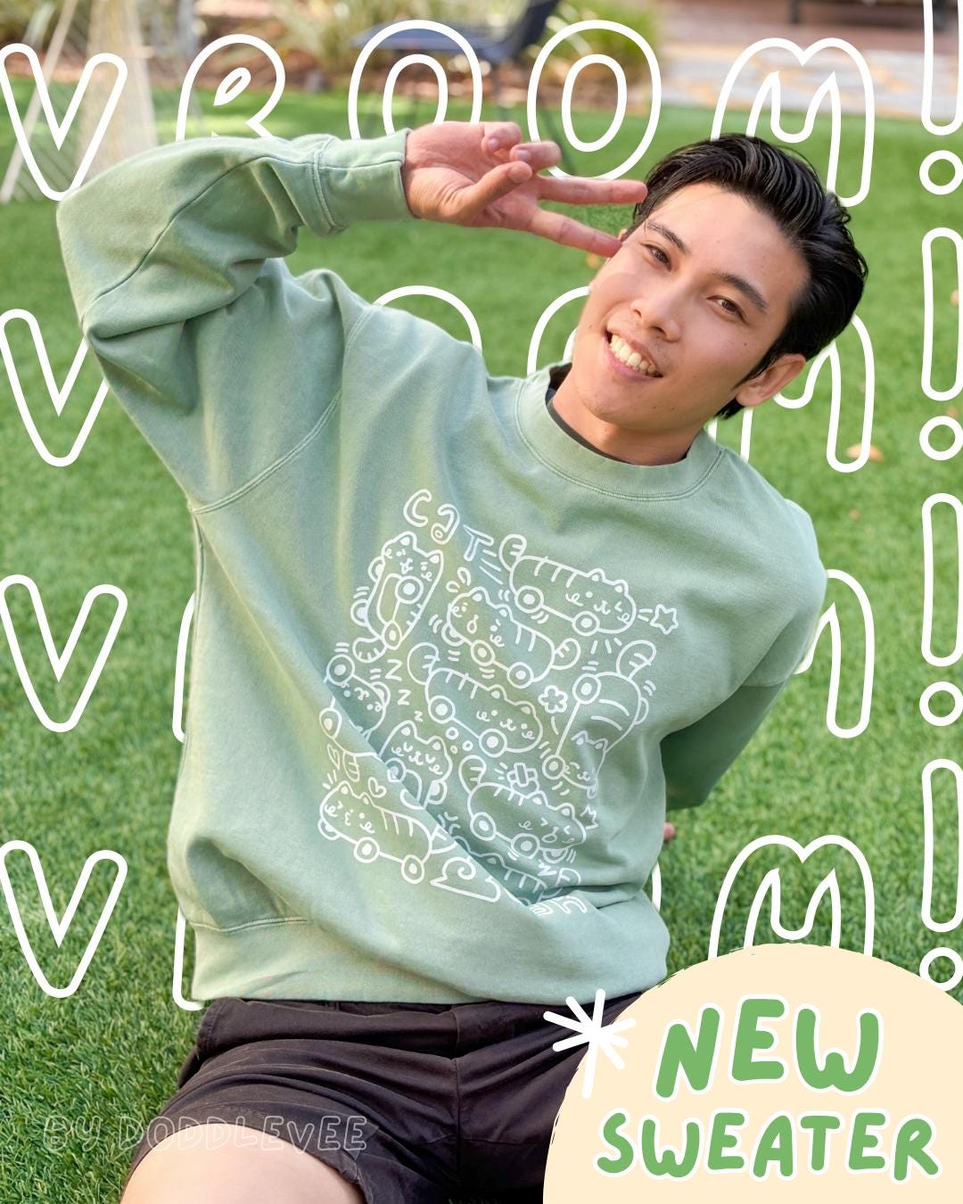 Cat Car Crewneck Sweater