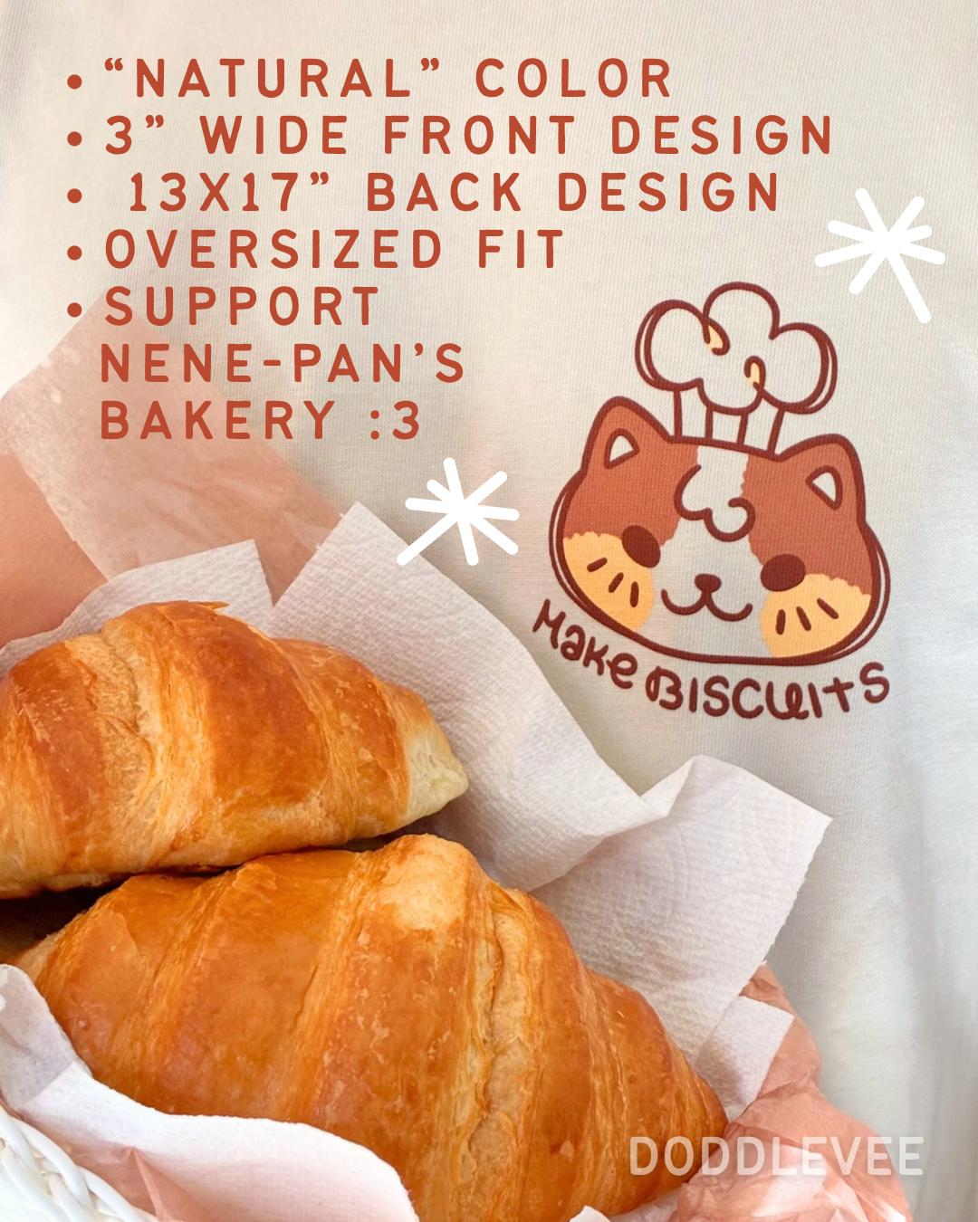 Croissants in a basket with promotional text and a bakery-themed logo.