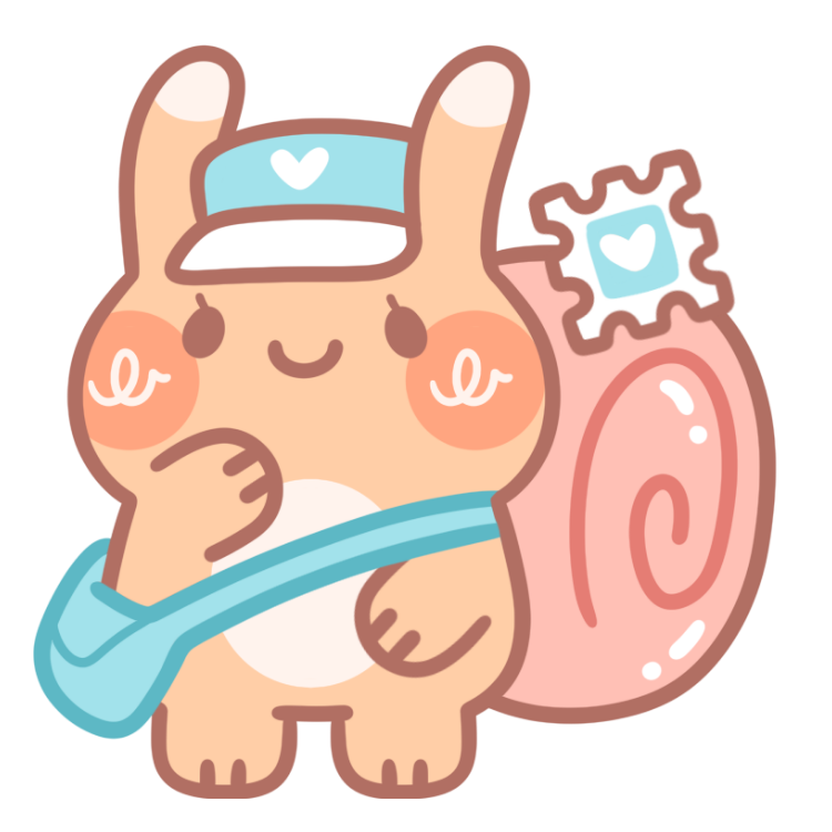 Cartoon snail character with a blue cap and scarf on a white background